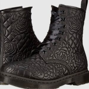 Black Quilted Combat Boots with Leather Finish